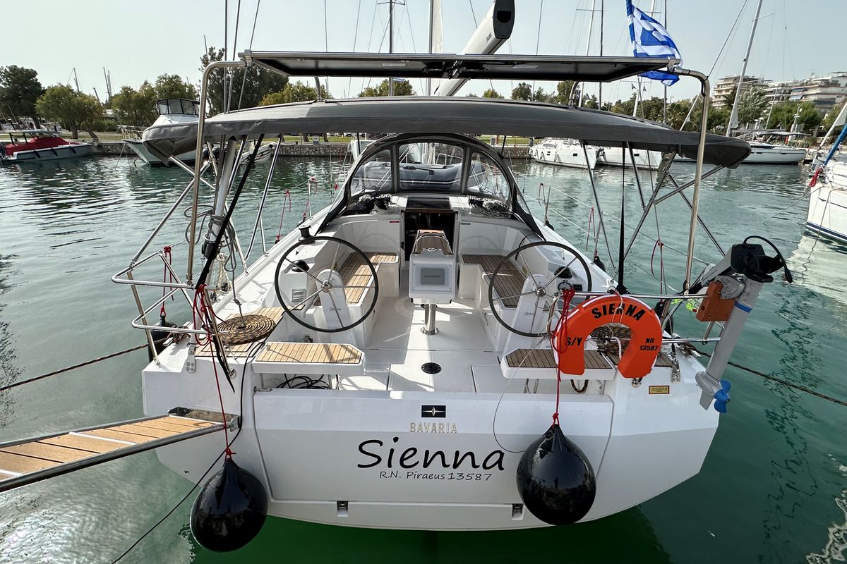 Cockpit of S/Y Sienna, a Bavaria C38 sailboat at Athens, Greece
