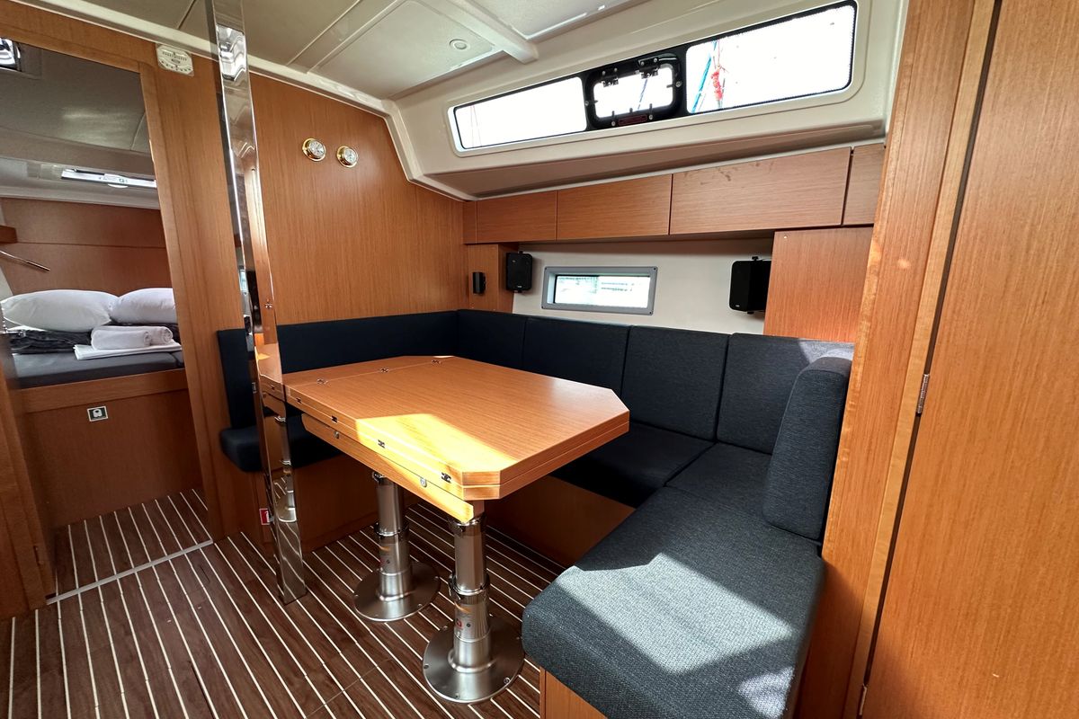 Galley of S/Y Sienna, a Bavaria C38 sailboat at Athens, Greece