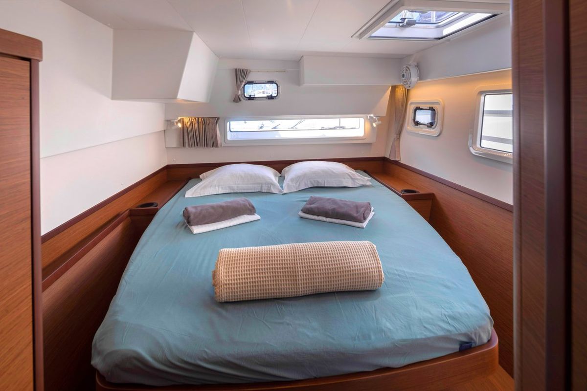 Cabin on Lola, a Lagoon 42 catamaran at Municipal Unit of Lefkada, Greece