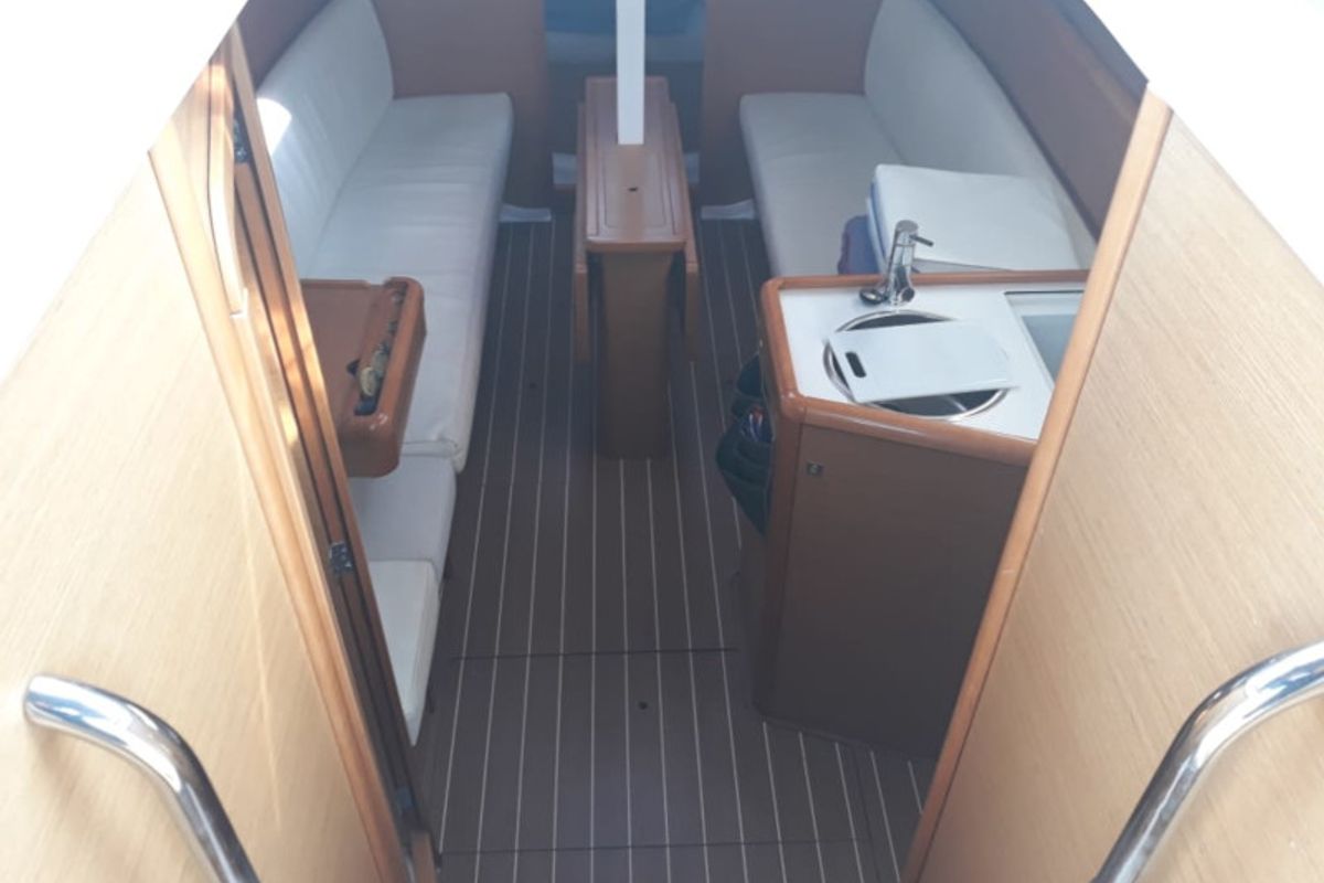 Galley of Britannia, a Jeanneau Sun Odyssey 33i sailboat at Gouvia, Greece