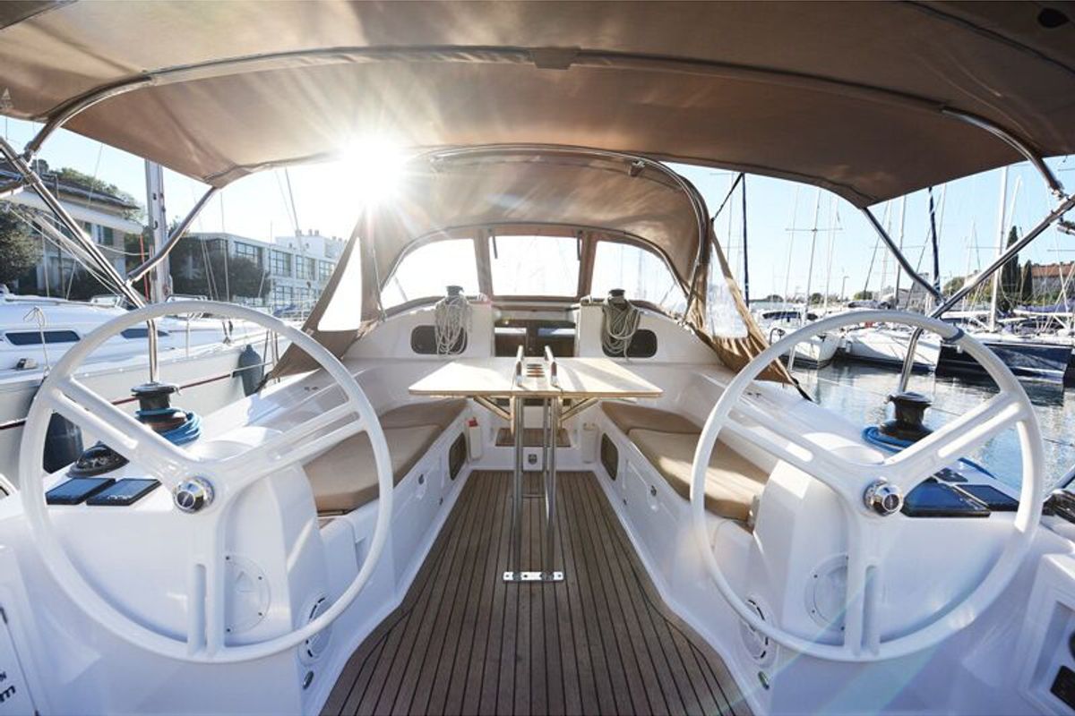 Cockpit of Vili, a Elan Impression 40 sailboat at Zadar, Croatia