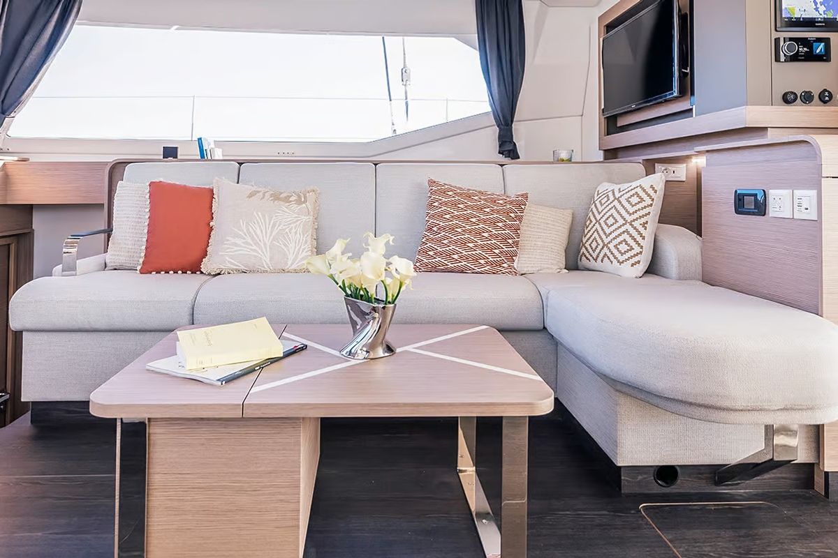 Salon of Mer Sea, a Fountaine Pajot Aura 51 catamaran at Charlotte Amalie, United States
