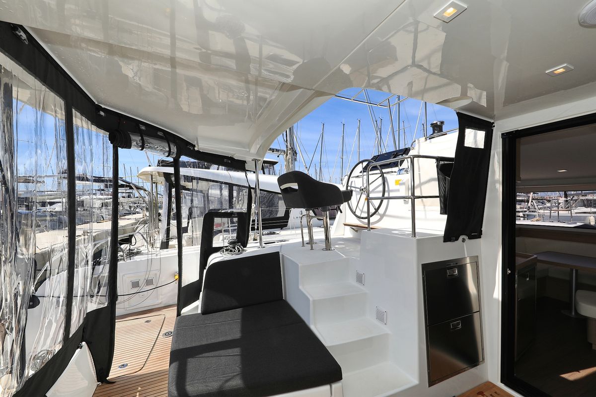 Cockpit of Family Time, a Lagoon 42 catamaran at Općina Sukošan, Croatia
