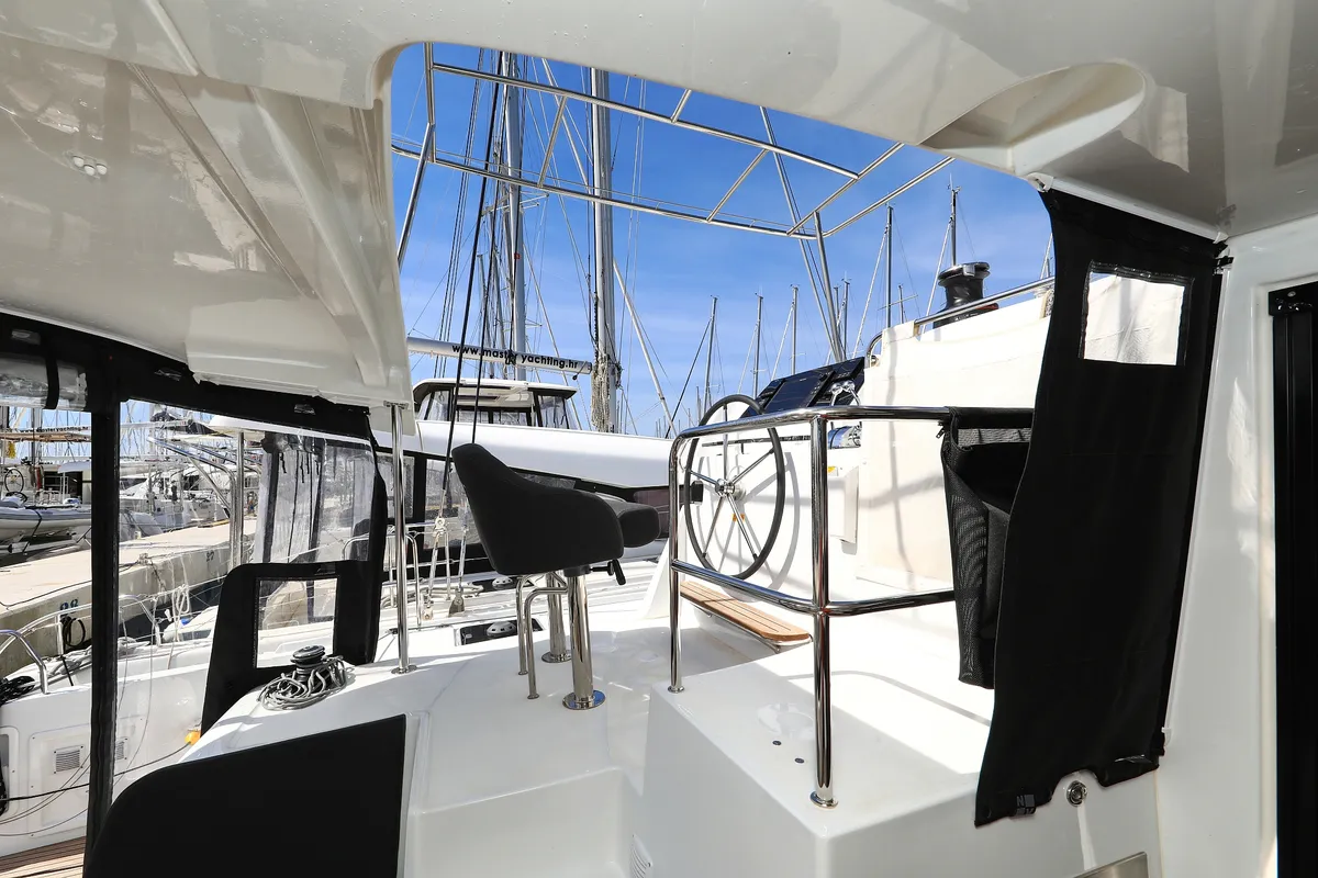 Cockpit of Family Time, a Lagoon 42 catamaran at Općina Sukošan, Croatia