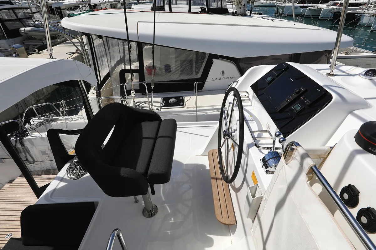 Cockpit of Family Time, a Lagoon 42 catamaran at Općina Sukošan, Croatia