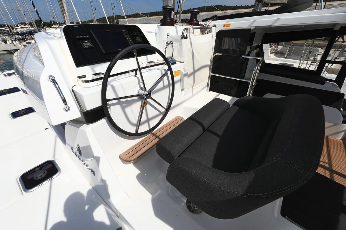 Cockpit of Family Time, a Lagoon 42 catamaran at Općina Sukošan, Croatia