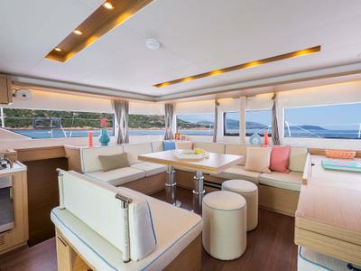 Salon of ALPHA, a Lagoon 51 catamaran at Athens, Greece