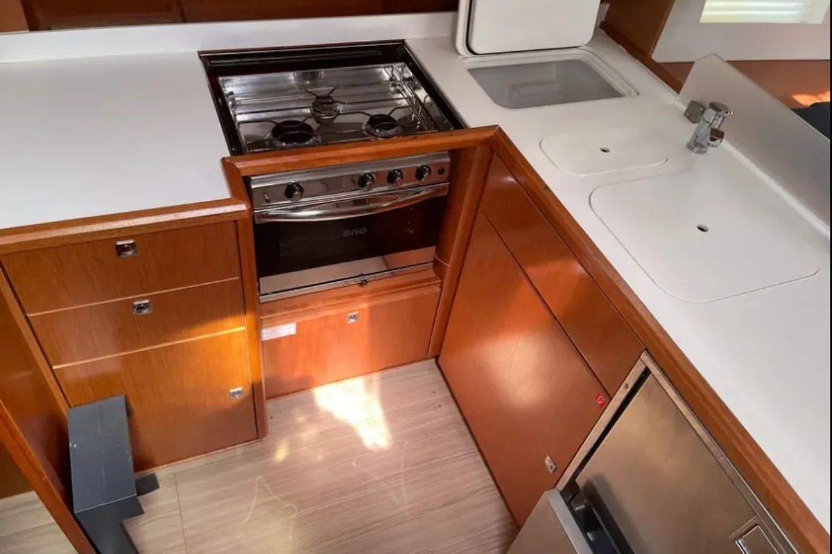 Galley of AF-C4523, a Bavaria C45 sailboat at Athens, Greece