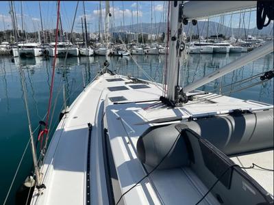 Deck of AF-C4523, a Bavaria C45 sailboat at Athens, Greece