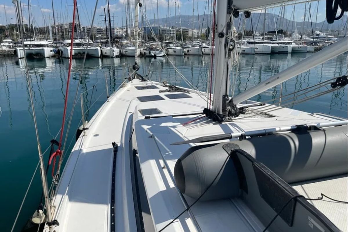 Deck of AF-C4523, a Bavaria C45 sailboat at Athens, Greece