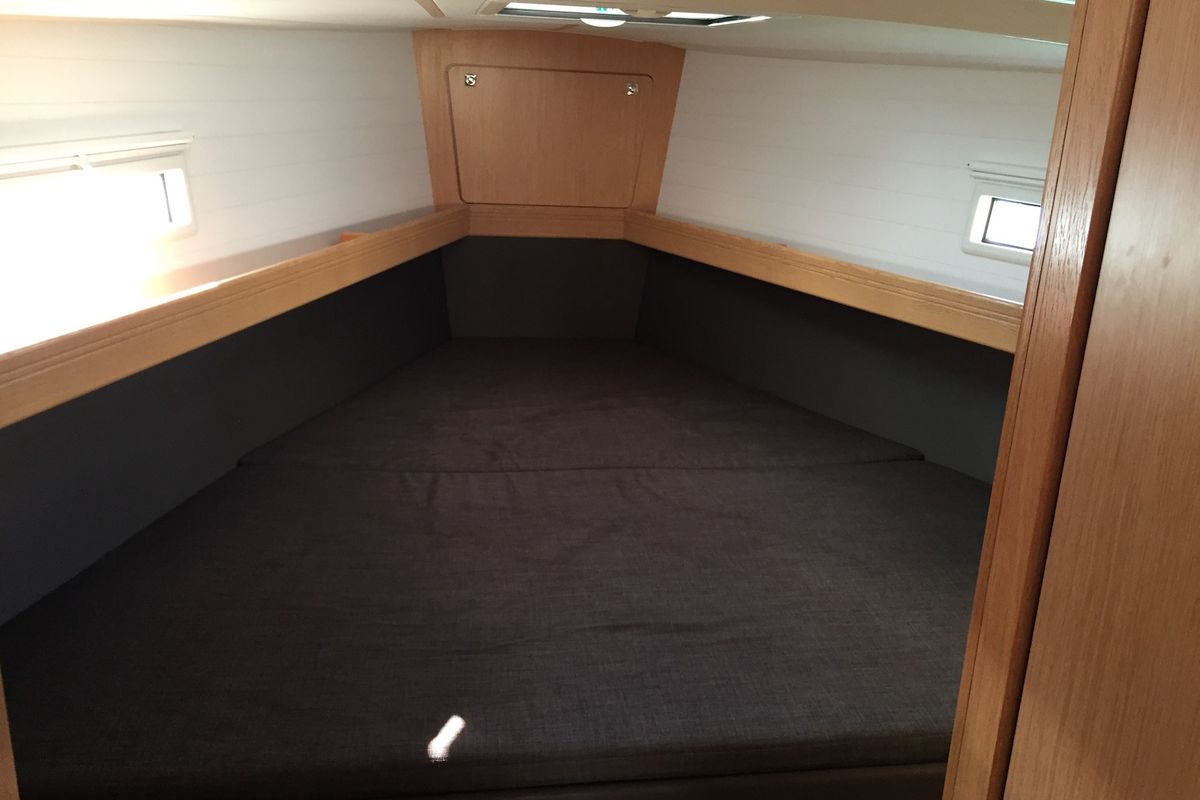 Cabin on Alioth, a Bavaria Cruiser 41 sailboat at Olbia, Italy
