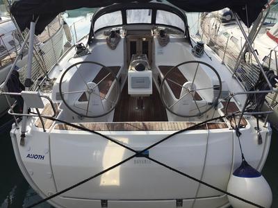 Cockpit of Alioth, a Bavaria Cruiser 41 sailboat at Olbia, Italy