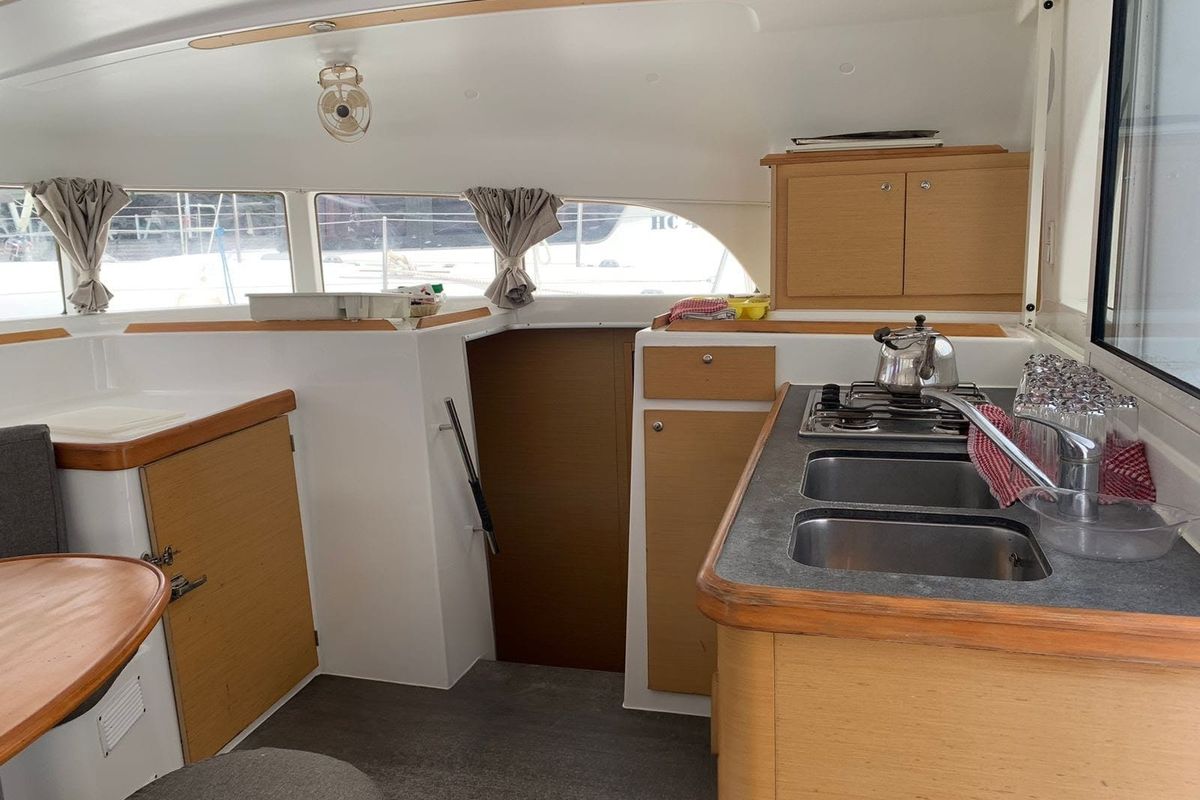 Galley of Felicite, a Lagoon 380 catamaran at Eden Island Marina, Seychelles