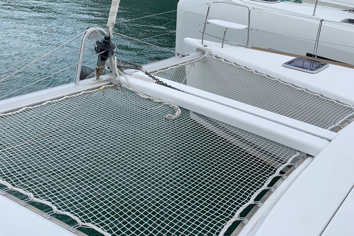 Deck of Felicite, a Lagoon 380 catamaran at Eden Island Marina, Seychelles