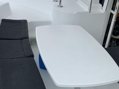 Deck of Felicite, a Lagoon 380 catamaran at Eden Island Marina, Seychelles