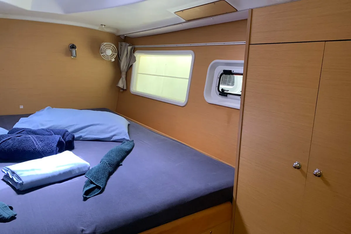 Cabin on Felicite, a Lagoon 380 catamaran at Eden Island Marina, Seychelles