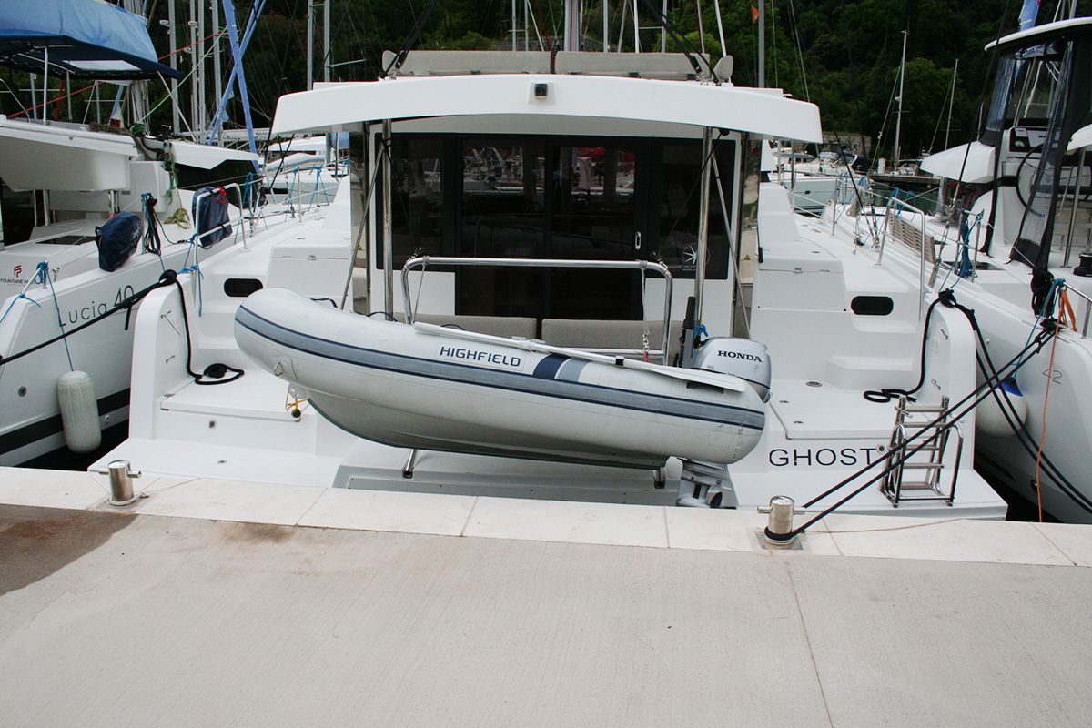 Exterior view of Ghost, a Bali Catspace catamaran at Dubrovnik, Croatia
