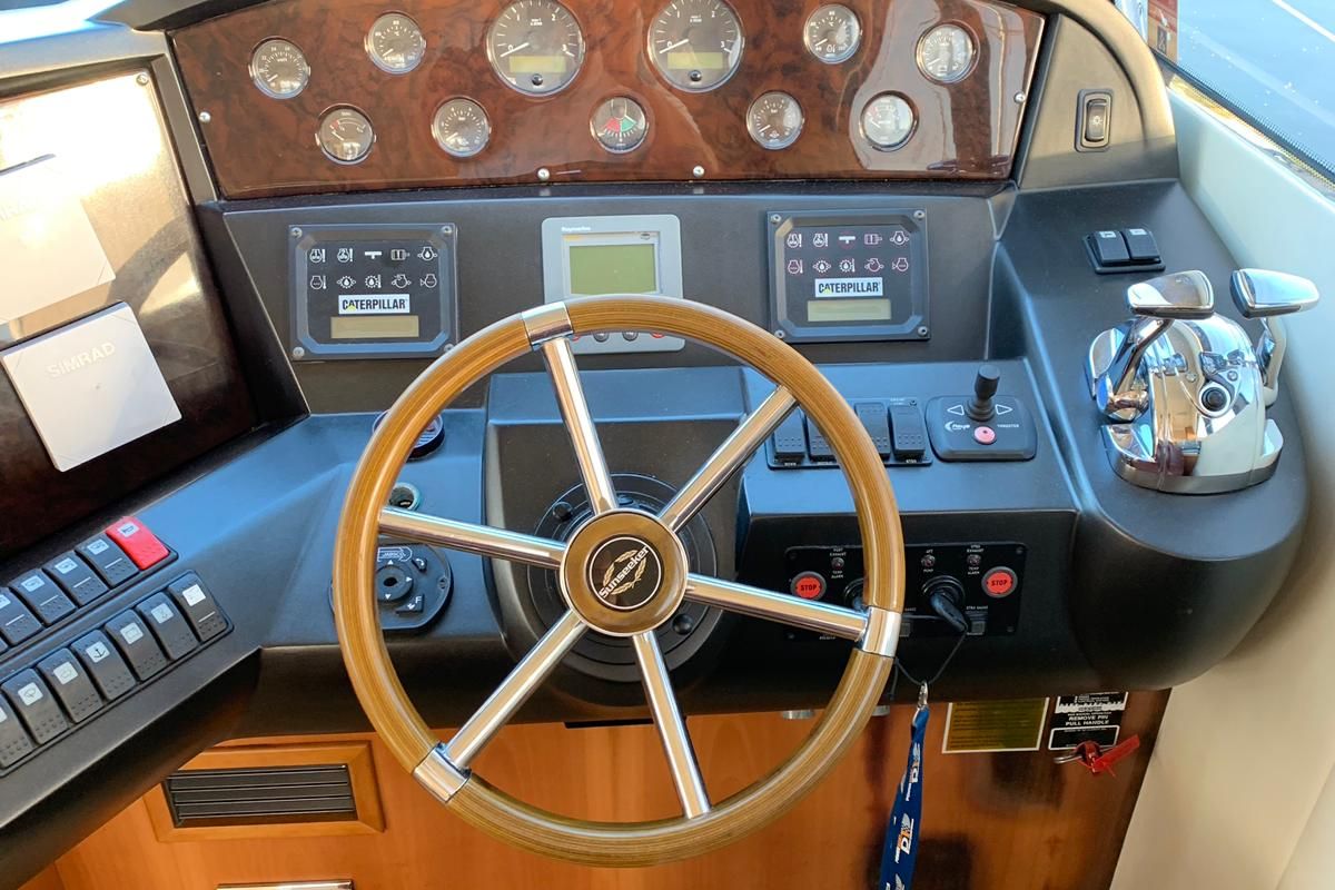 Cockpit of Aviator, a Sunseeker Manhattan 50 motorboat at Primošten, Croatia