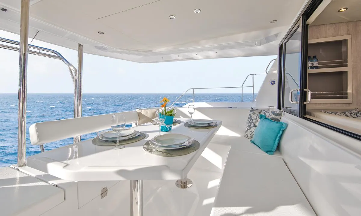 Deck of Moorings 433 PC Club, a Leopard 43 PC catamaran at Road Town, British Virgin Islands