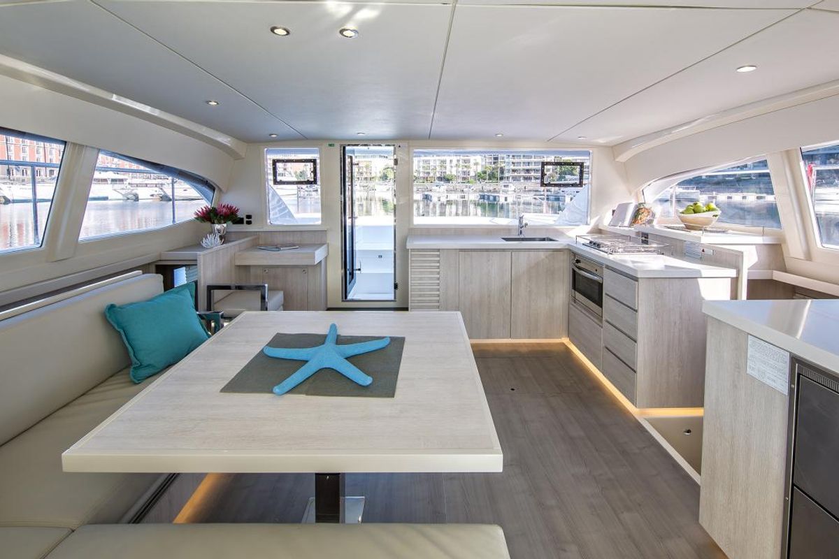 Salon of Moorings 433 PC Club, a Leopard 43 PC catamaran at Road Town, British Virgin Islands