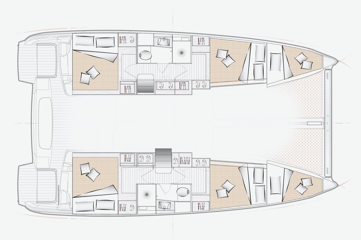 Floor plan of Amare III, a Excess 11 catamaran at Municipal Unit of Ellomenos, Greece