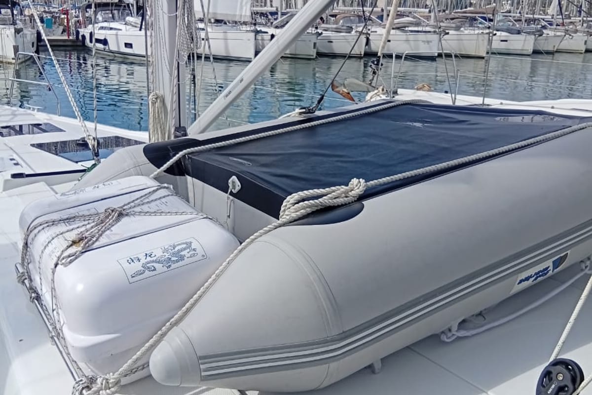 Deck of Eleni, a Hanse Yachts Hanse 418 sailboat at Kontokali, Greece