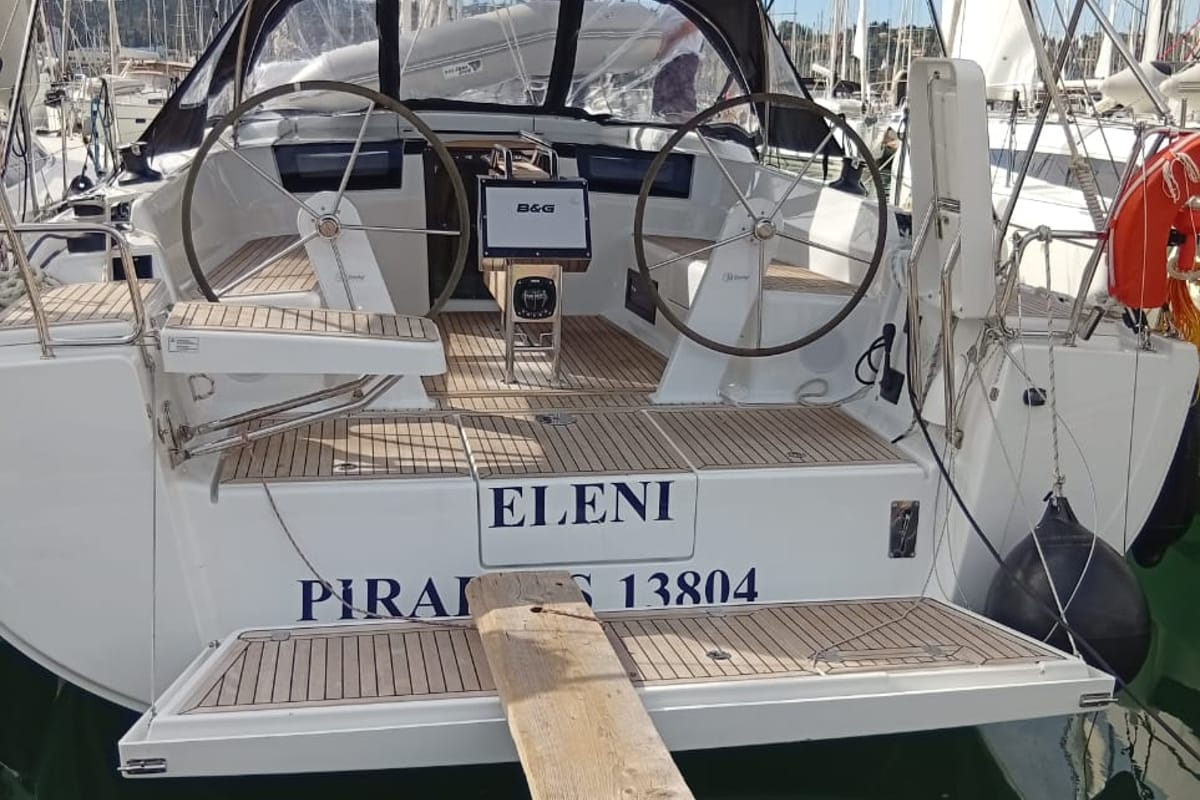 Cockpit of Eleni, a Hanse Yachts Hanse 418 sailboat at Kontokali, Greece
