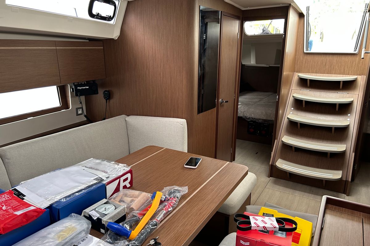 Salon of Bellagio, a Beneteau Oceanis 46.1 sailboat at Fethiye, Turkey