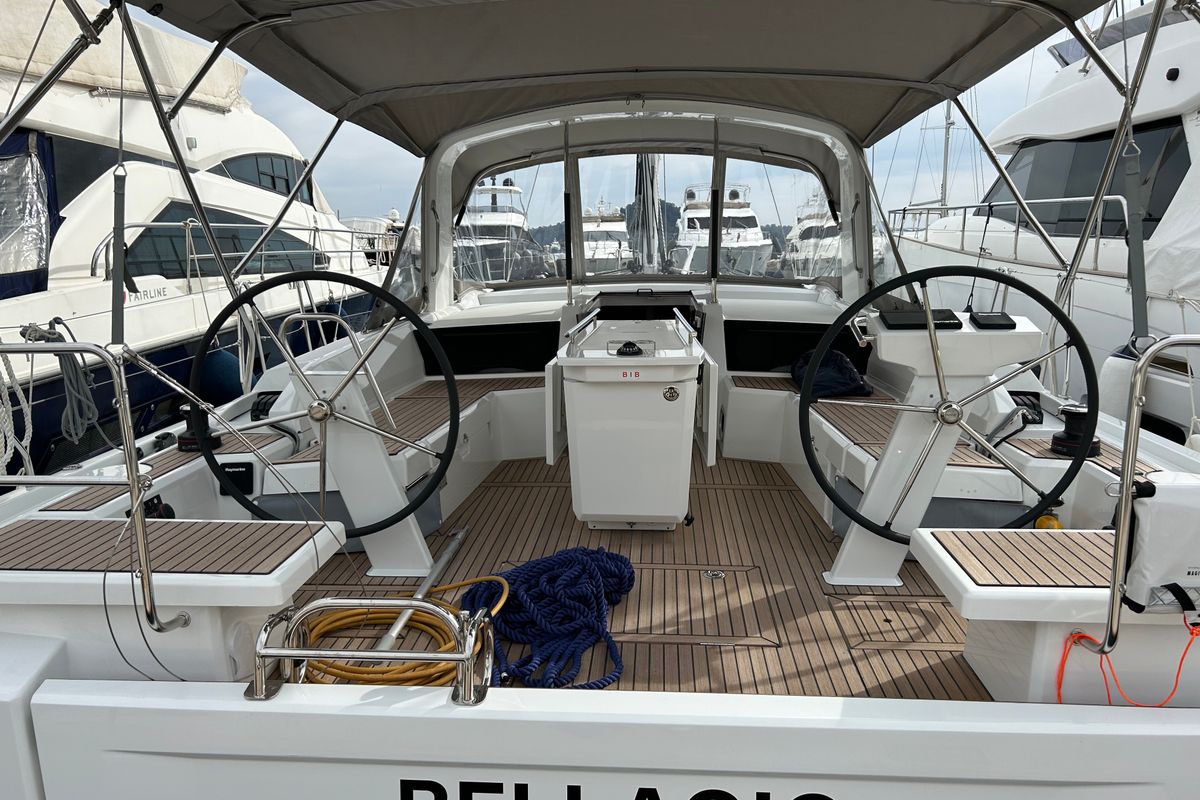 Cockpit of Bellagio, a Beneteau Oceanis 46.1 sailboat at Fethiye, Turkey