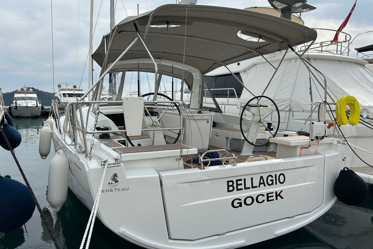 Exterior view of Bellagio, a Beneteau Oceanis 46.1 sailboat at Fethiye, Turkey