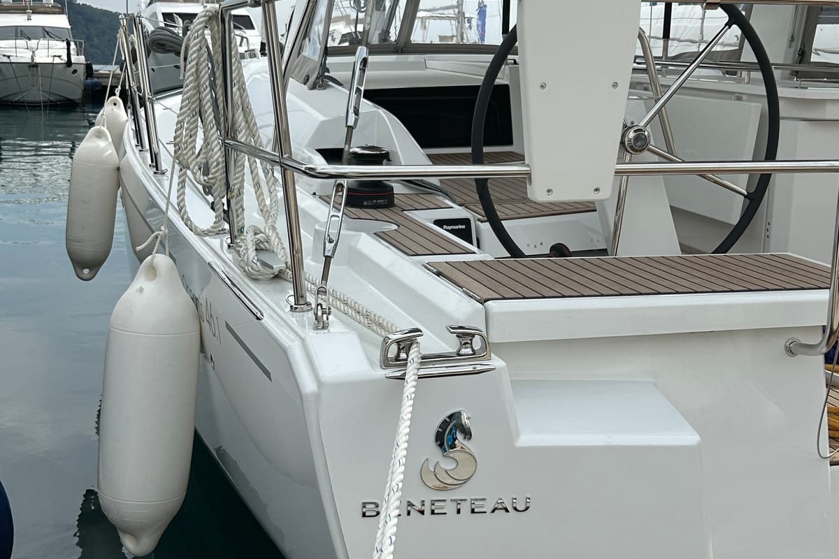 Exterior view of Bellagio, a Beneteau Oceanis 46.1 sailboat at Fethiye, Turkey