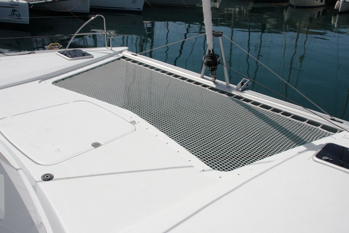 Deck of Sky Maria, a Fountaine Pajot Lucia 40 catamaran at Marmaris, Turkey