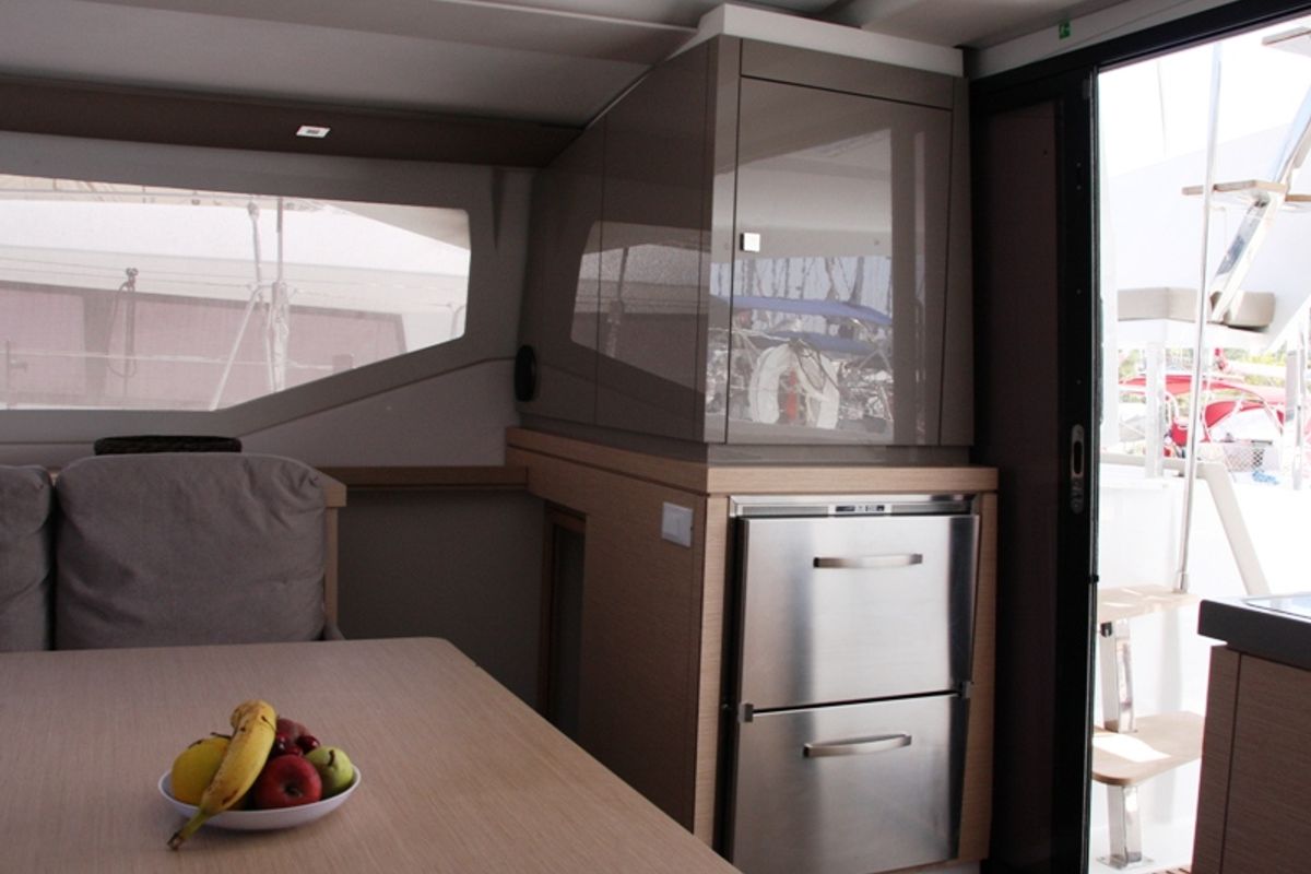 Galley of Sky Maria, a Fountaine Pajot Lucia 40 catamaran at Marmaris, Turkey