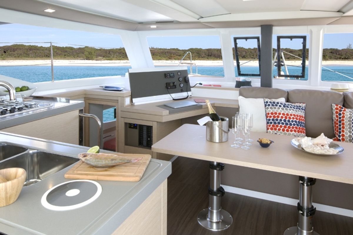 Galley of Sky Maria, a Fountaine Pajot Lucia 40 catamaran at Marmaris, Turkey