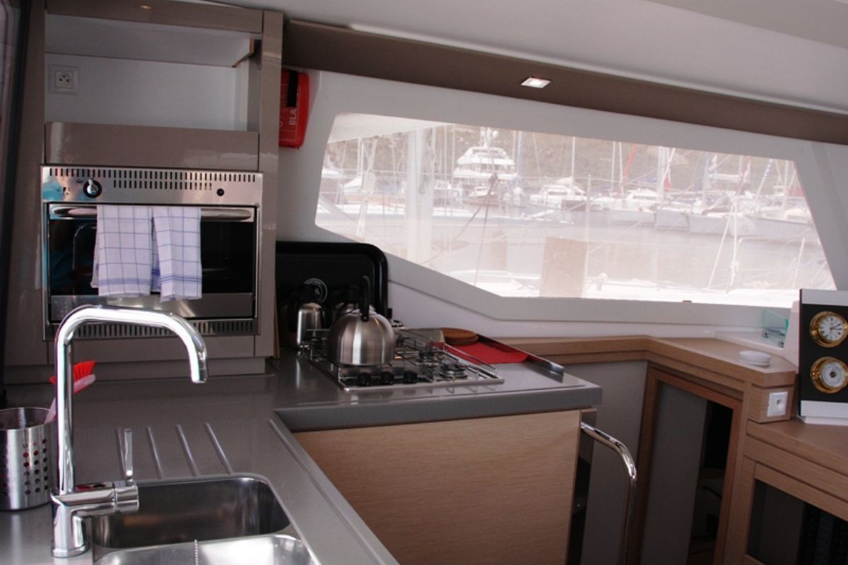 Galley of Sky Maria, a Fountaine Pajot Lucia 40 catamaran at Marmaris, Turkey