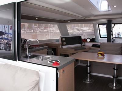 Galley of Sky Maria, a Fountaine Pajot Lucia 40 catamaran at Marmaris, Turkey