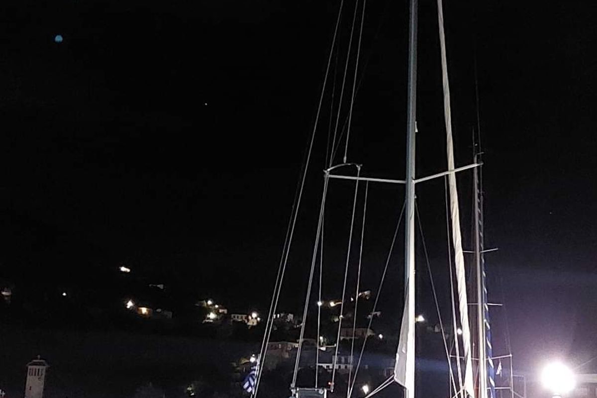 Exterior view of YOLO, a Jeanneau Sun Odyssey 479 sailboat at Municipal Unit of Lefkada, Greece