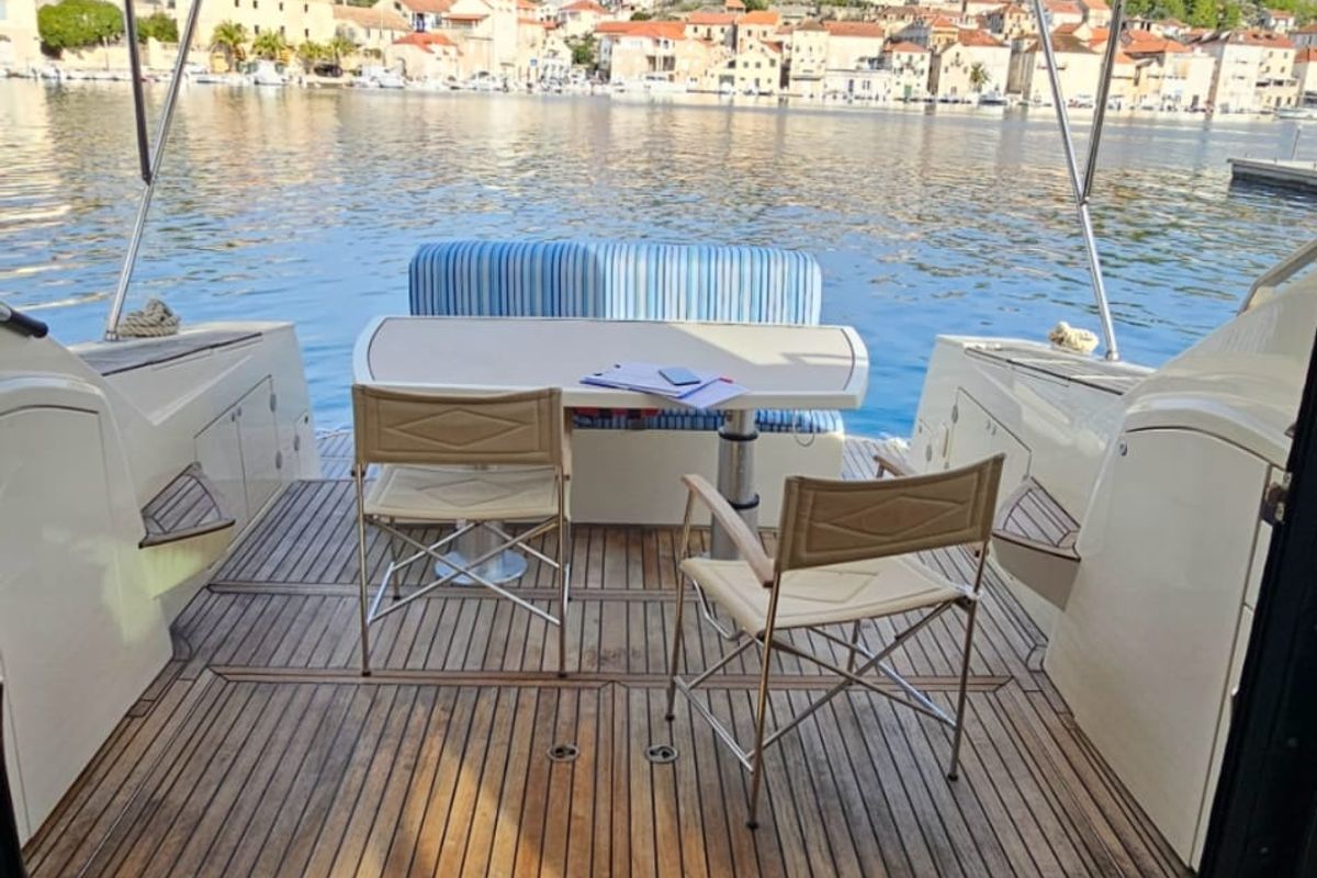 Deck of Brioni, a Brioni Yachts Brioni 44 motorboat at Split, Croatia