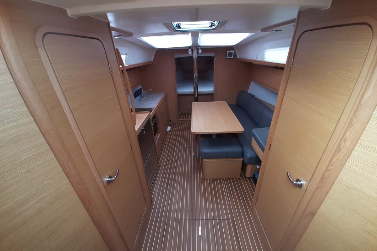 Salon of Shira, a Dufour 382 GL sailboat at Tonnarella, Italy