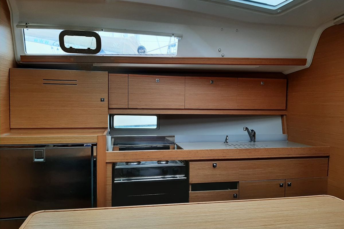 Galley of Shira, a Dufour 382 GL sailboat at Tonnarella, Italy