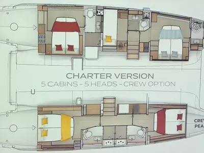 Floor plan of Princess Amona, a Lagoon Lagoon 47 catamaran at Grad Trogir, Croatia