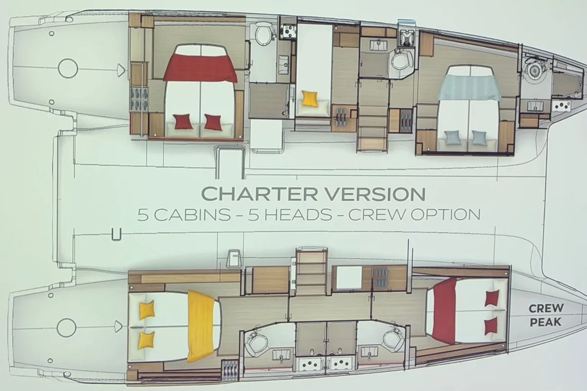 Floor plan of Princess Amona, a Lagoon Lagoon 47 catamaran at Grad Trogir, Croatia