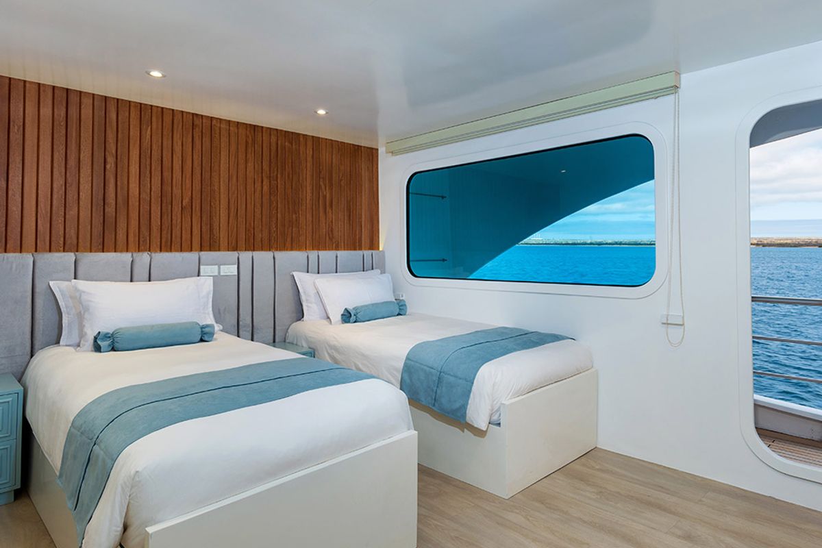 Cabin on Ocean Spray, a Gulet Power Catamaran catamaran at Parroquia Puerto Baquerizo Moreno, Ecuador