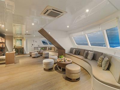 Salon of Endemic, a Gulet Power Catamaran catamaran at Baltra, Ecuador