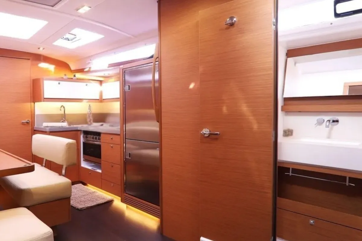 Galley of Mirasole, a Dufour 470 sailboat at Cagliari, Italy