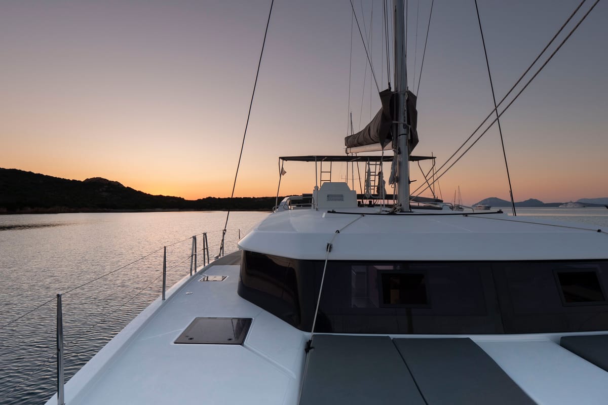 Deck of Delphinus, a Dufour 48 Catamaran catamaran at Olbia, Italy