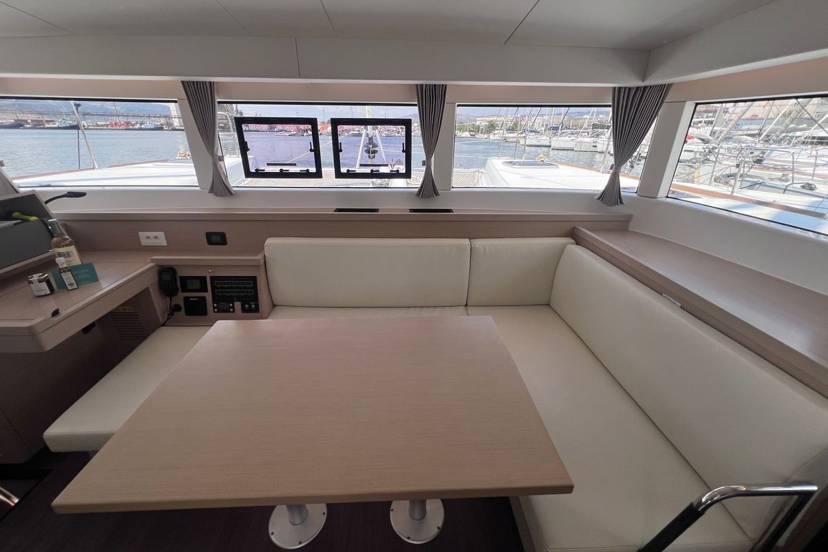 Salon of Nami Maru, a Lagoon 40 catamaran at Volos Municipality, Greece