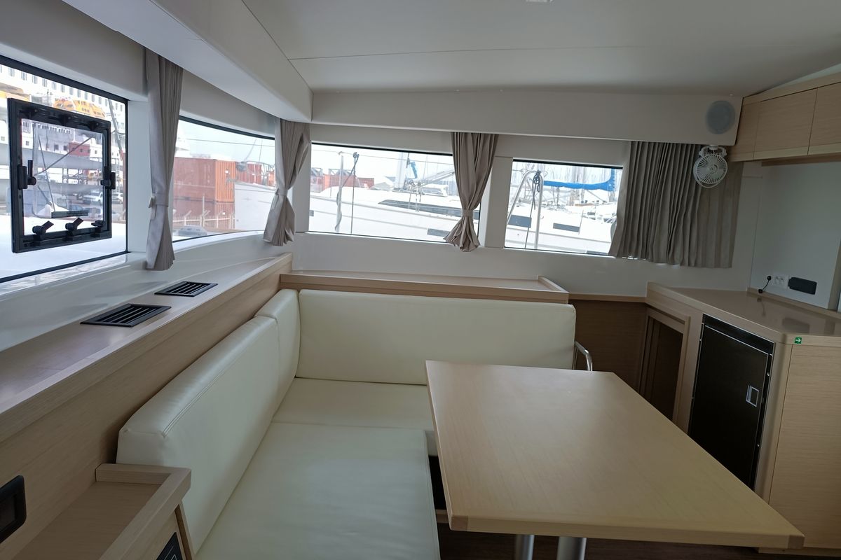 Salon of Nami Maru, a Lagoon 40 catamaran at Volos Municipality, Greece