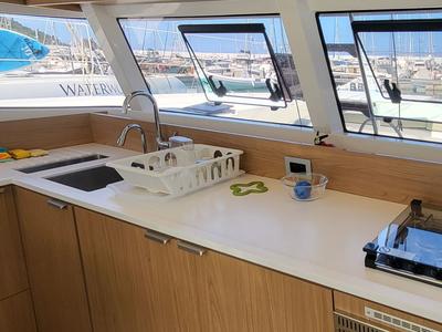 Galley of Enterprise, a Bali Catsmart catamaran at Procida, Italy
