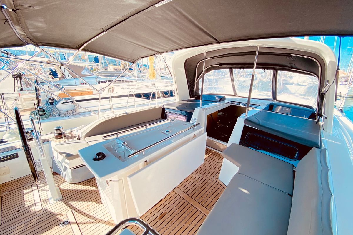 Cockpit of Marbella, a Beneteau Oceanis 46.1 sailboat at Municipal Unit of Lefkada, Greece